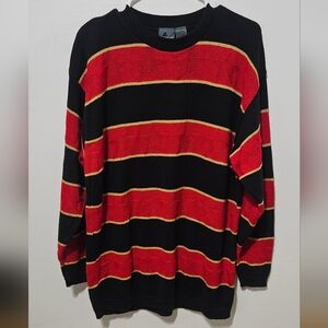 Vtg Liz Claiborne Liz Wear Tunic Sweater USA made Red/Black/Gold Stripe Sz M